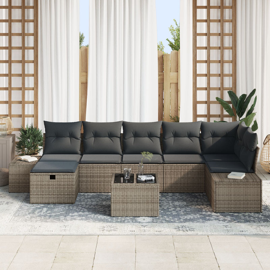 8-Delige Tuin Sofa Set Met Kussens Grijs Poly Rattan Wit