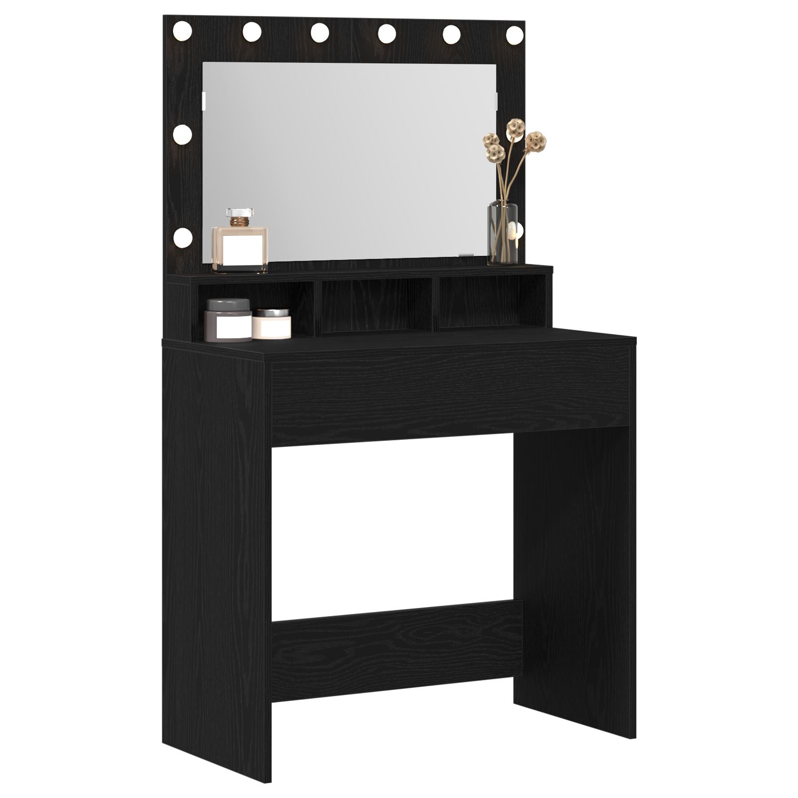 Kaptafel Met Led-Verlichting - - Zwart eiken 79 x 41 x 135 cm