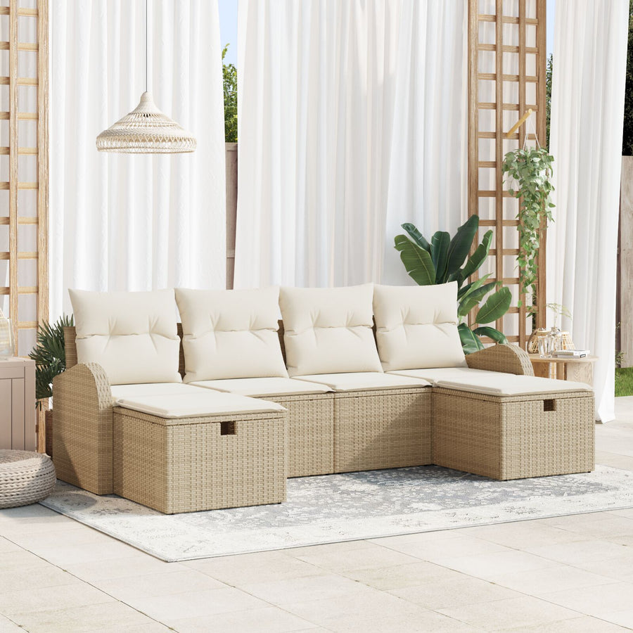 6 Delige Tuin Sofa Set Met Kussens Beige Poly Riet