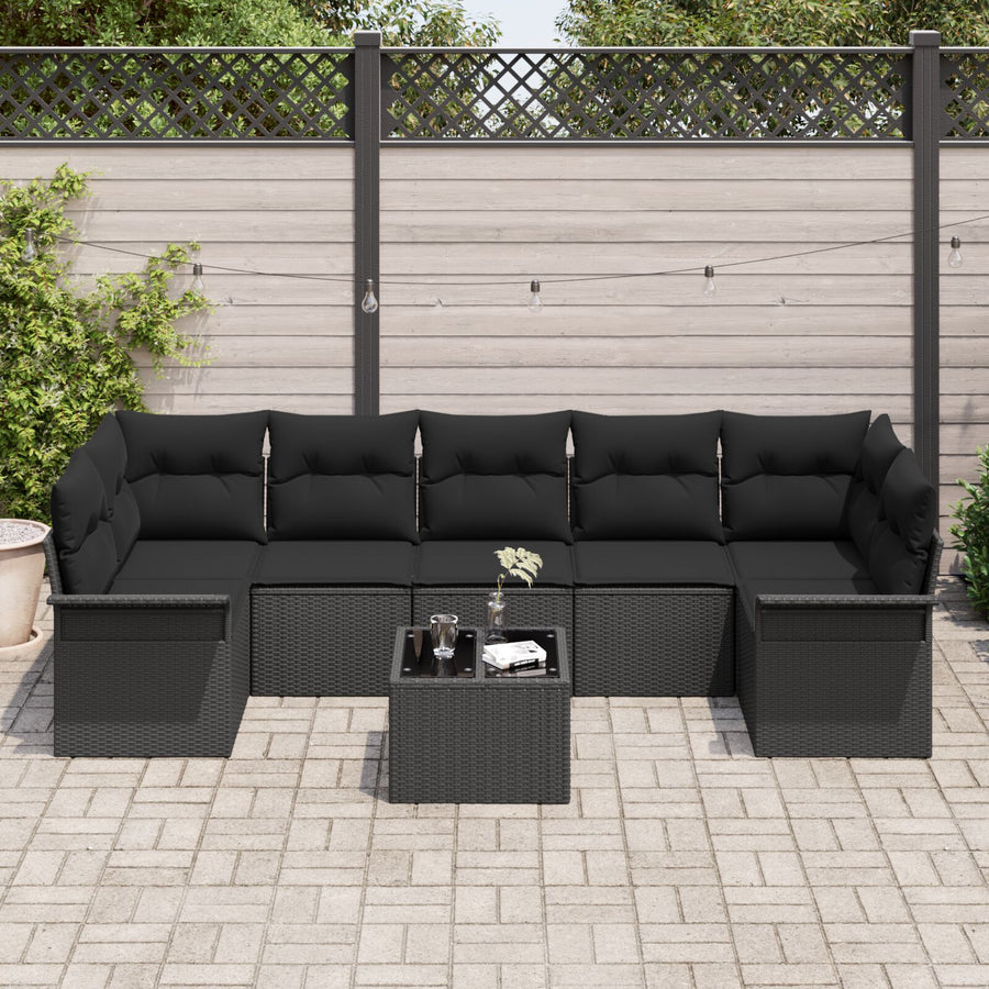 8-Delige Tuin Sofa Set Met Kussens Zwart Poly Riet