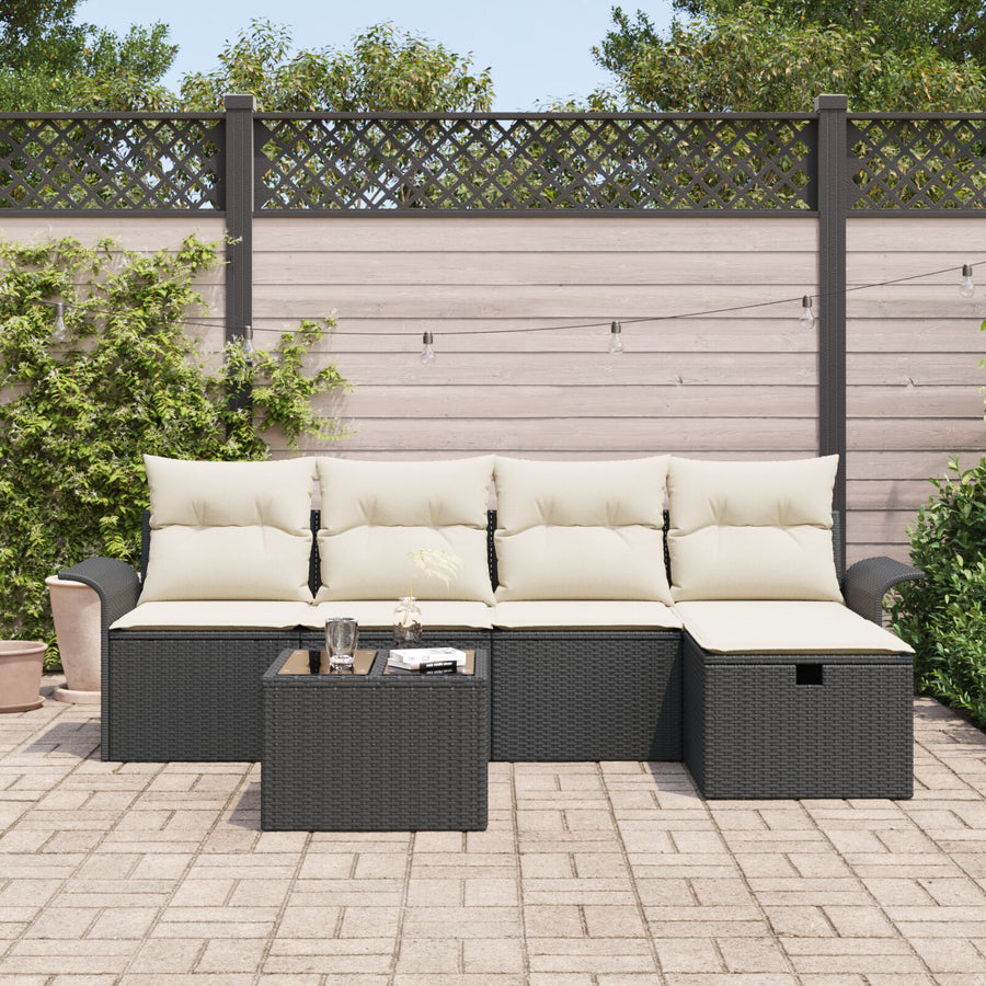 6-Delige Tuinsofa Set Met Kussens Zwart Poly Rattan