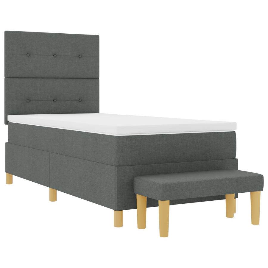 Boxspring Bed Met Matras & Bank Stof Donkergrijs 90 x 190 cm Knopgestikt