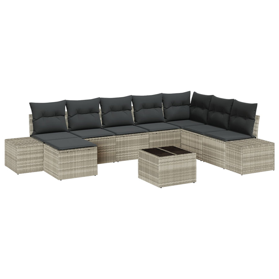 Tuin Sofa Set Set Van 9 Lichtgrijs Plastic Rattan, Polyester Kussen