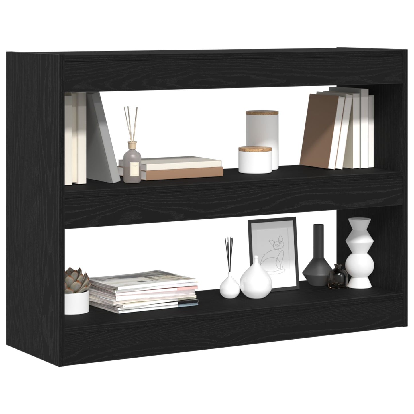 Boekenkast/Kamerdivider Zwart Eiken 100X30X72 Cm Bewerkt Hout