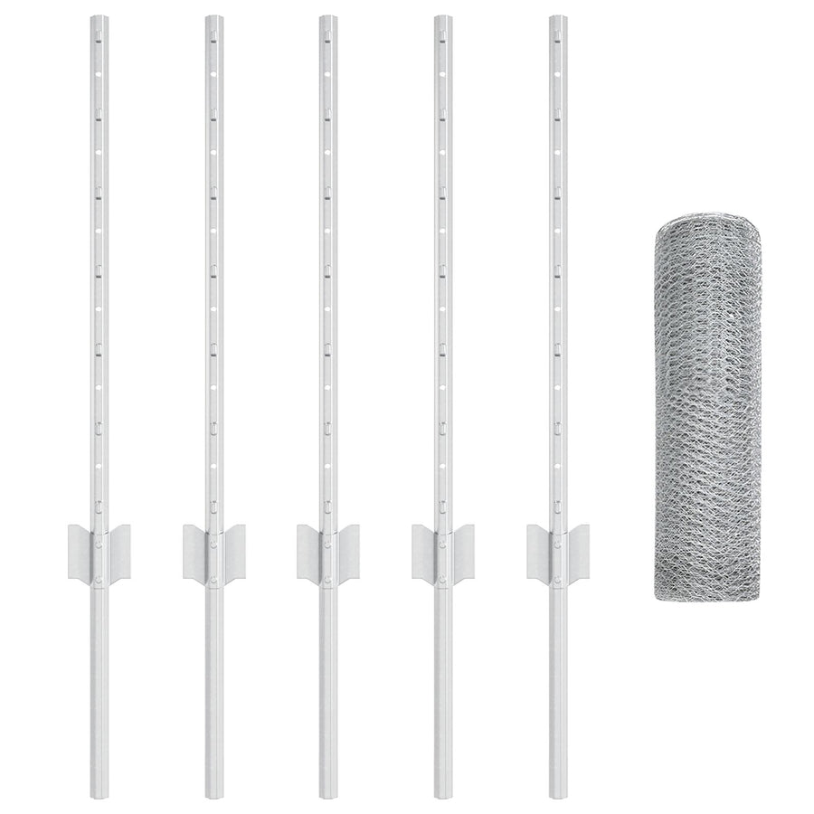 Hek Palen 5 Stuks U-Kanaal 60 Cm Gegalvaniseerd Staal,  Hexagon Hek 0.6X10 M Gegalvaniseerd Staal