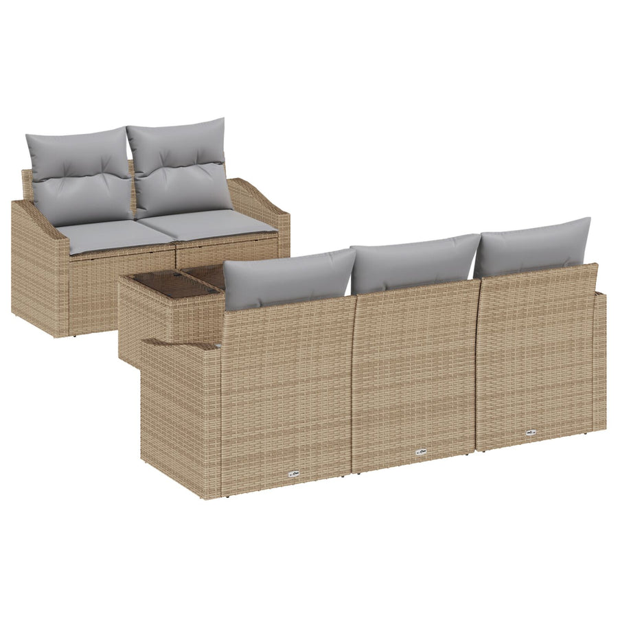 6-Delig Tuinbankstel Met Kussens Beige Poly Rattan Gegalvaniseerd Staal