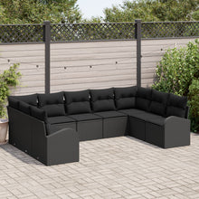9-Delige Tuinsofa Set Met Kussens Zwart Poly Rattan