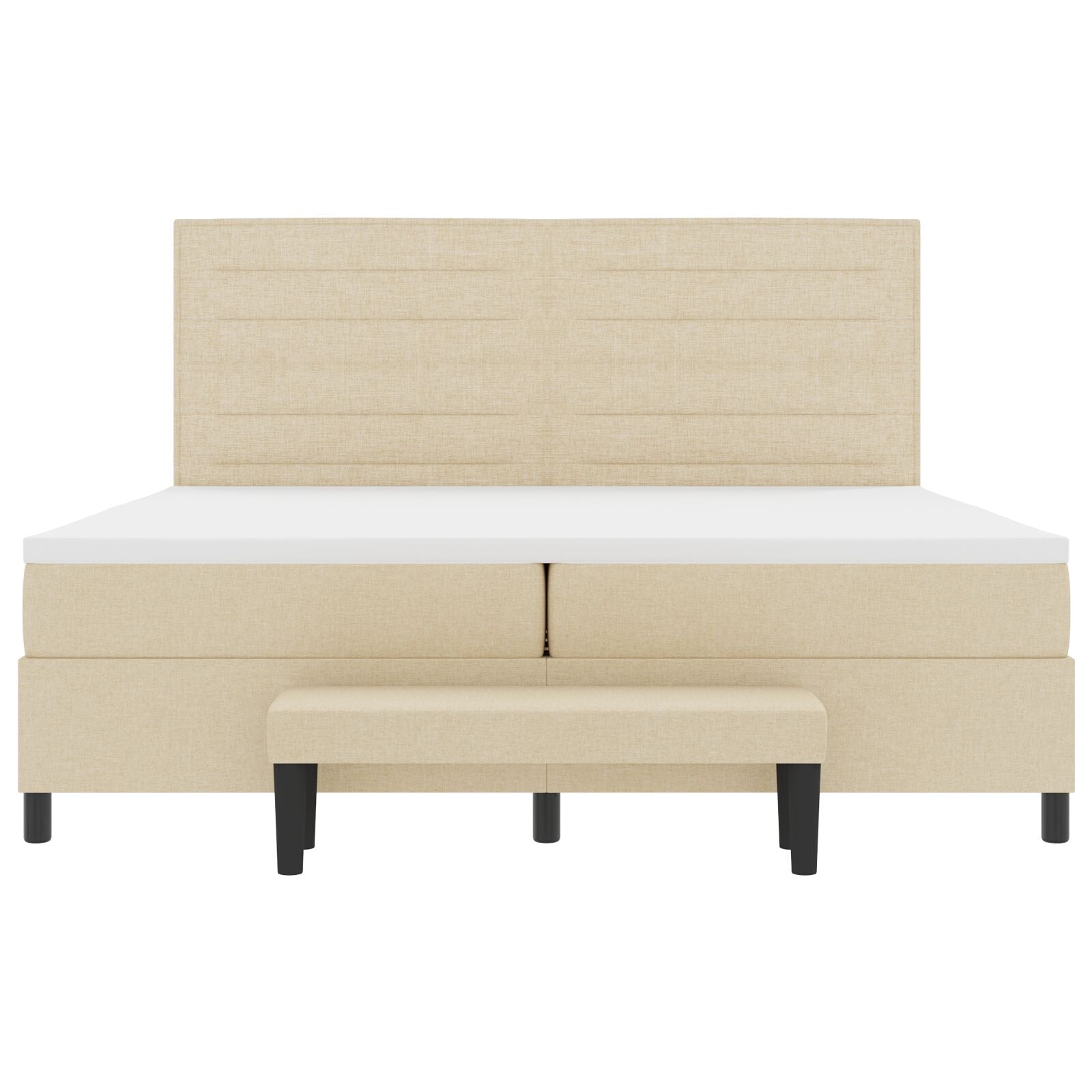 Boxspring Bed Met Matras & Bank Stof Crème 200 x 200 cm Lijnen ontwerp