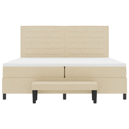 Boxspring Bed Met Matras & Bank Stof Crème 200 x 200 cm Lijnen ontwerp