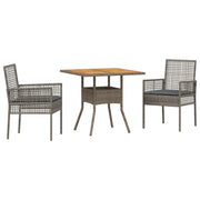 Tuin eettafelset 3-delig poly rattan grijs