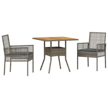 3-delige Tuin Eetset met Kussens Grijs Poly Rattan