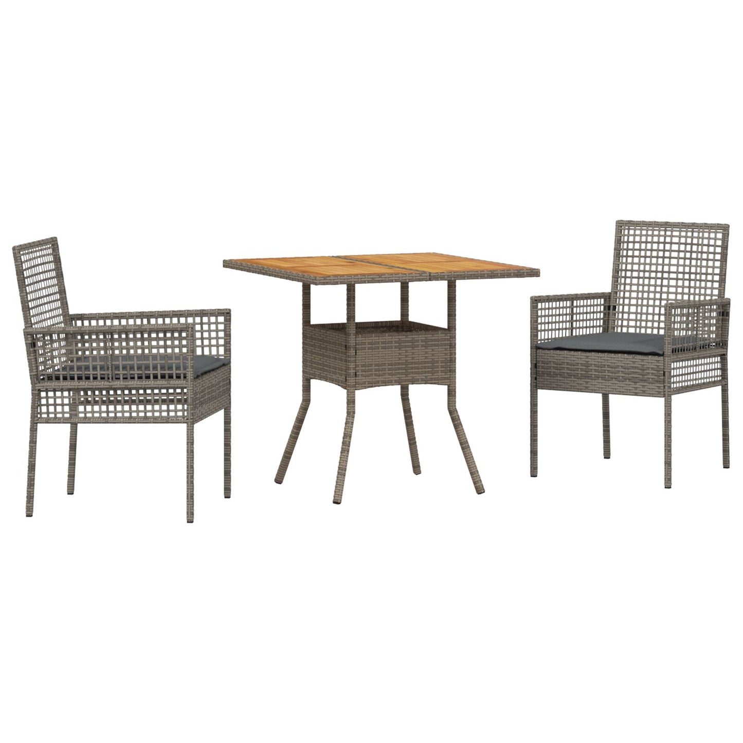 3-delige Tuin Eetset met Kussens Grijs Poly Rattan