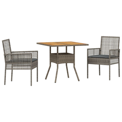 3-delige Tuin Eetset met Kussens Grijs Poly Rattan