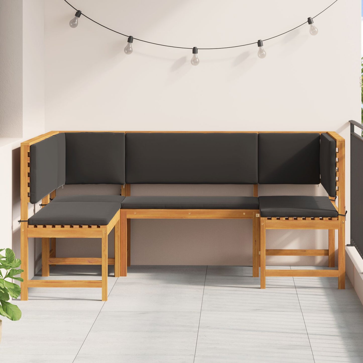3-Delige Tuinbankset Met Kussens Van Stevig Acaciahout Anthraciet 2x bank + 1x stoel