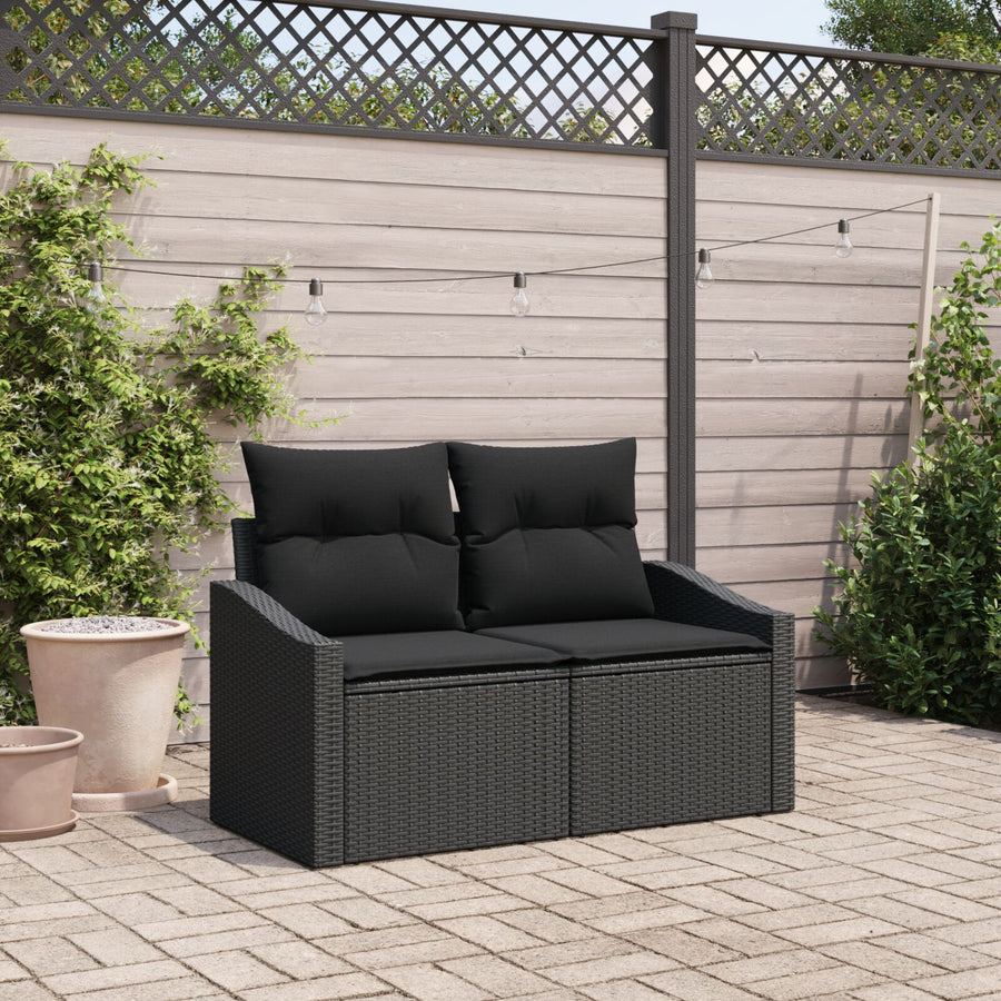 2-Zits Tuinsofa & Kussens Poly Rattan Zwart met opslag