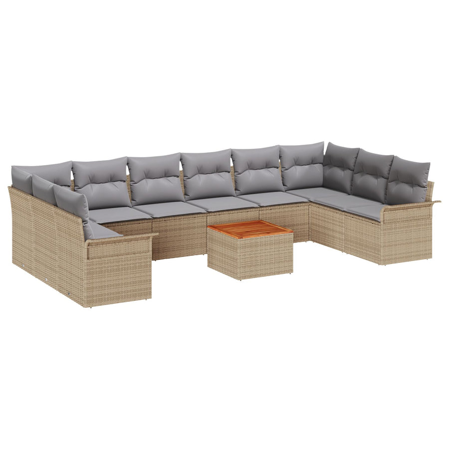 11-Delige Tuin Sofa Set Met Kussens Beige Poly Rattan Acacia