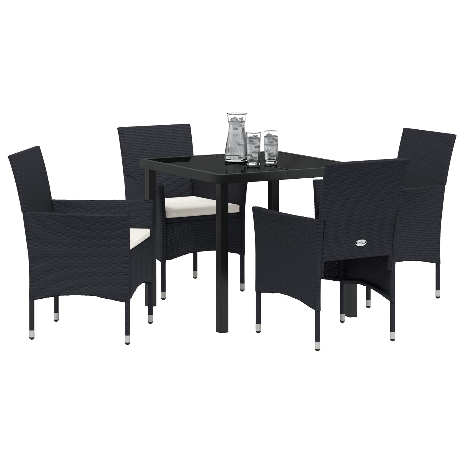 5-Delige Tuin Eetset Zwart Poly Rattan