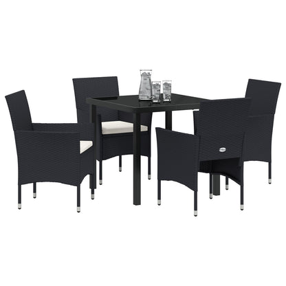 5-Delige Tuin Eetset Zwart Poly Rattan