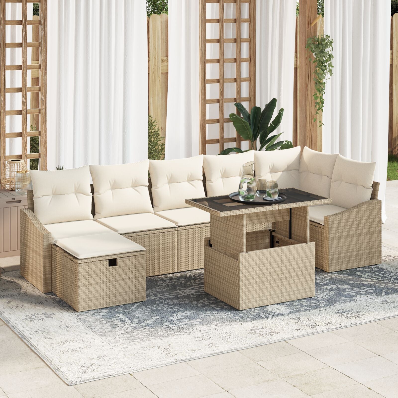 8-Delige Tuinsofa Set Met Kussens Beige Poly Rattan