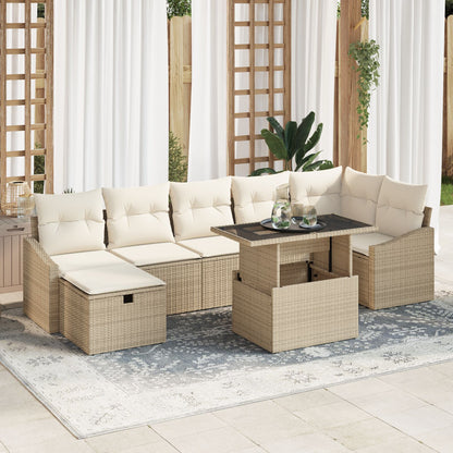 8-Delige Tuinsofa Set Met Kussens Beige Poly Rattan