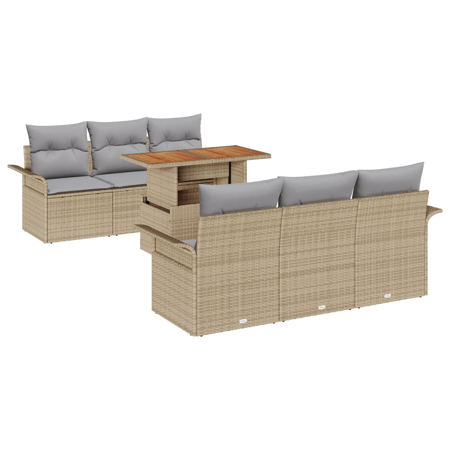 7-Delige Tuinbank Set Met Kussens Beige Poly Rattan Acacia