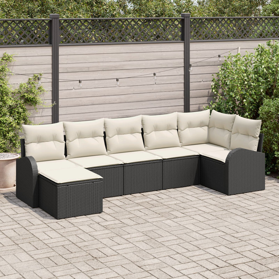 Tuin Sofa Set 7-Delig Zwart En Crème Polyethyleen Rattan