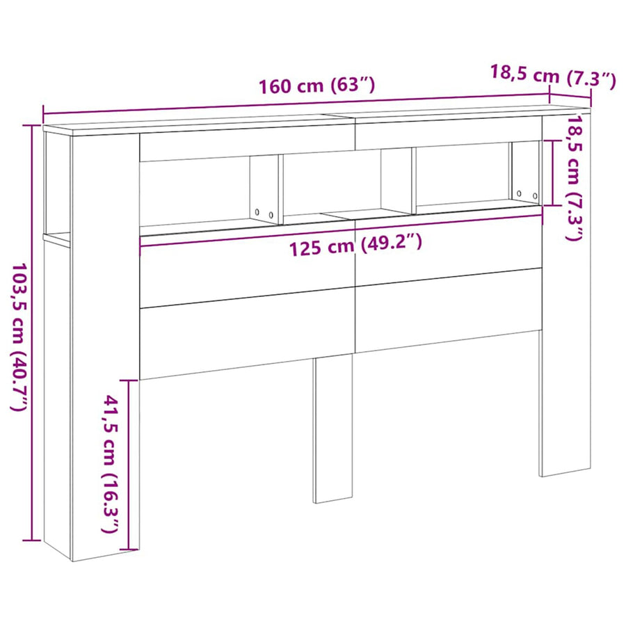 Led Hoofdbord Zwart Eiken 160X18,5X45 Cm Bewerkt Hout