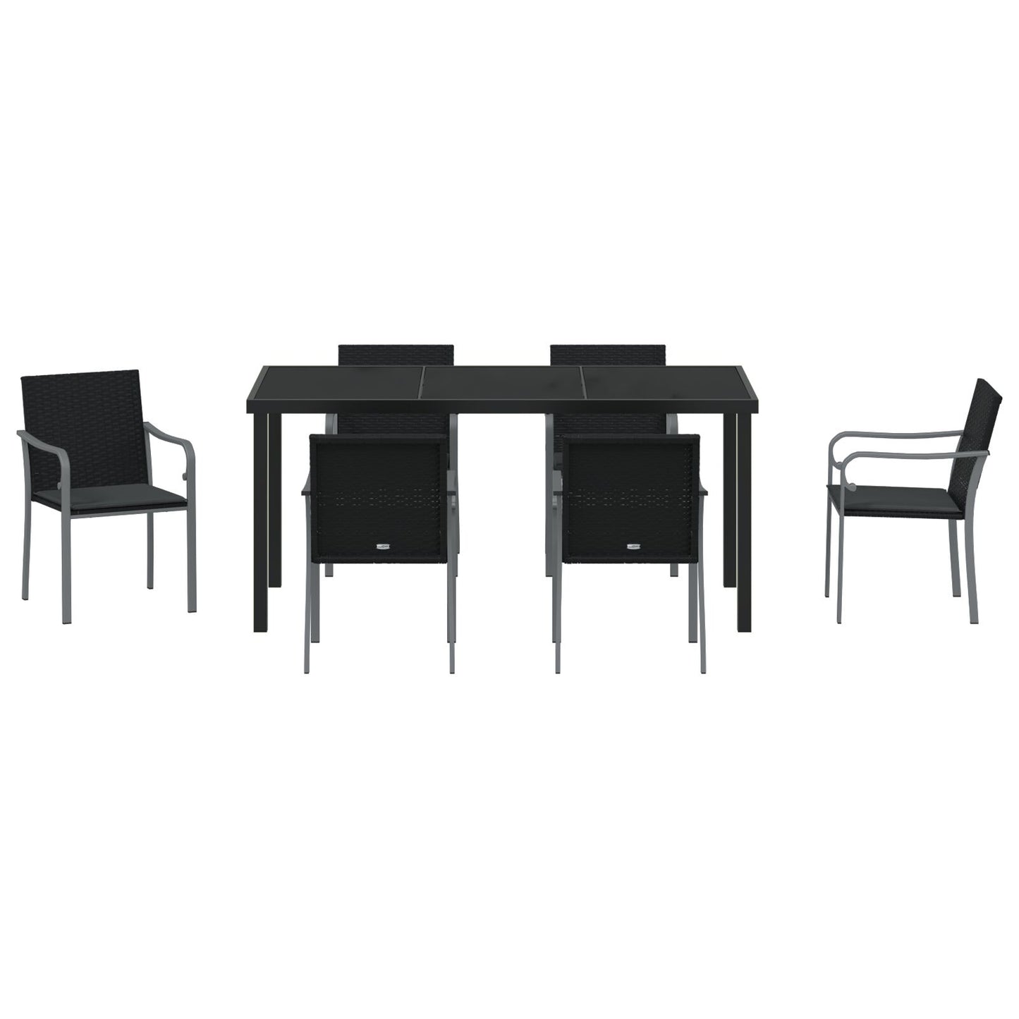 7-Delige Tuinset Met Kussens Poly Rattan 6-Zitplaats Zwart 160 cm
