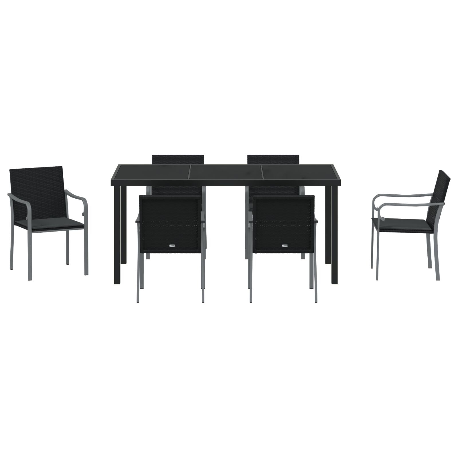 7-Delige Tuinset Met Kussens Poly Rattan 6-Zitplaats Zwart 160 cm