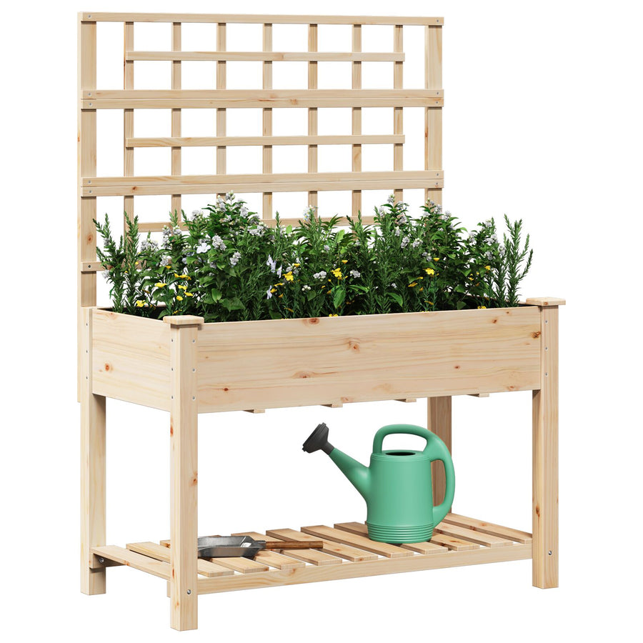Tuinbak Met Trellis En Plank 115X59X152 Cm Massief Hout Vuren 115 x 60,5 x 153 cm