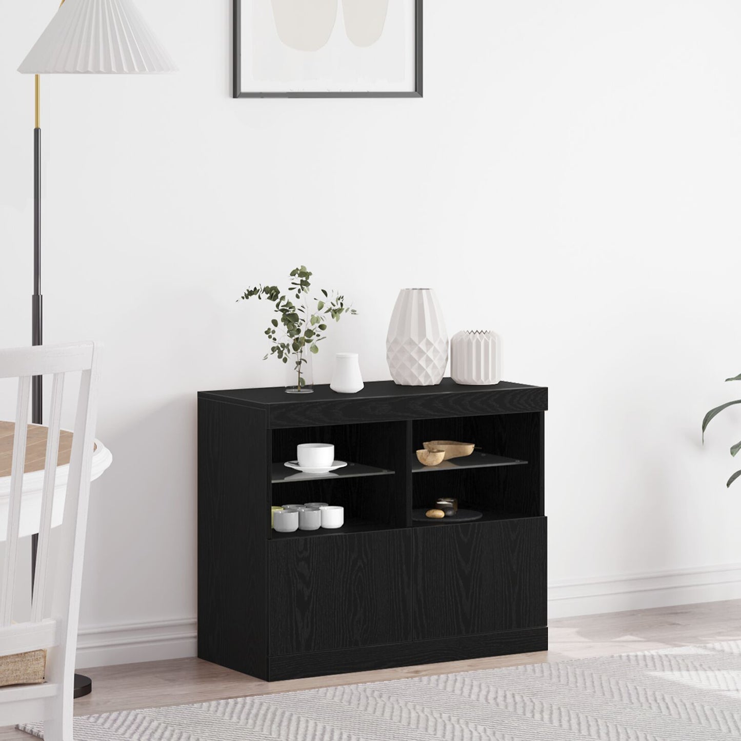 Dressoir Met Led Verlichting 81X37X67 Cm Zwart eiken
