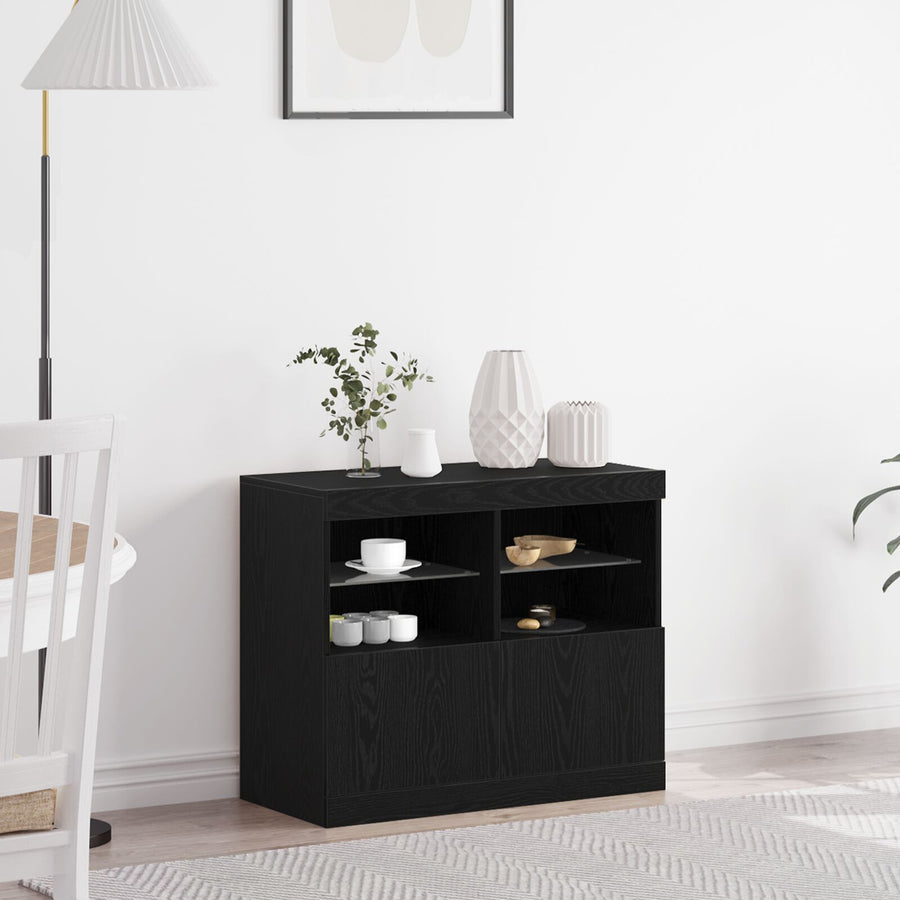 Dressoir Met Led Verlichting 81X37X67 Cm Zwart eiken