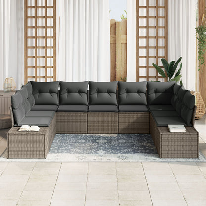 Tuin Sofa Set Set Van 9 Riet Tuin Sofa Rechthoekig Grijs zonder tafel