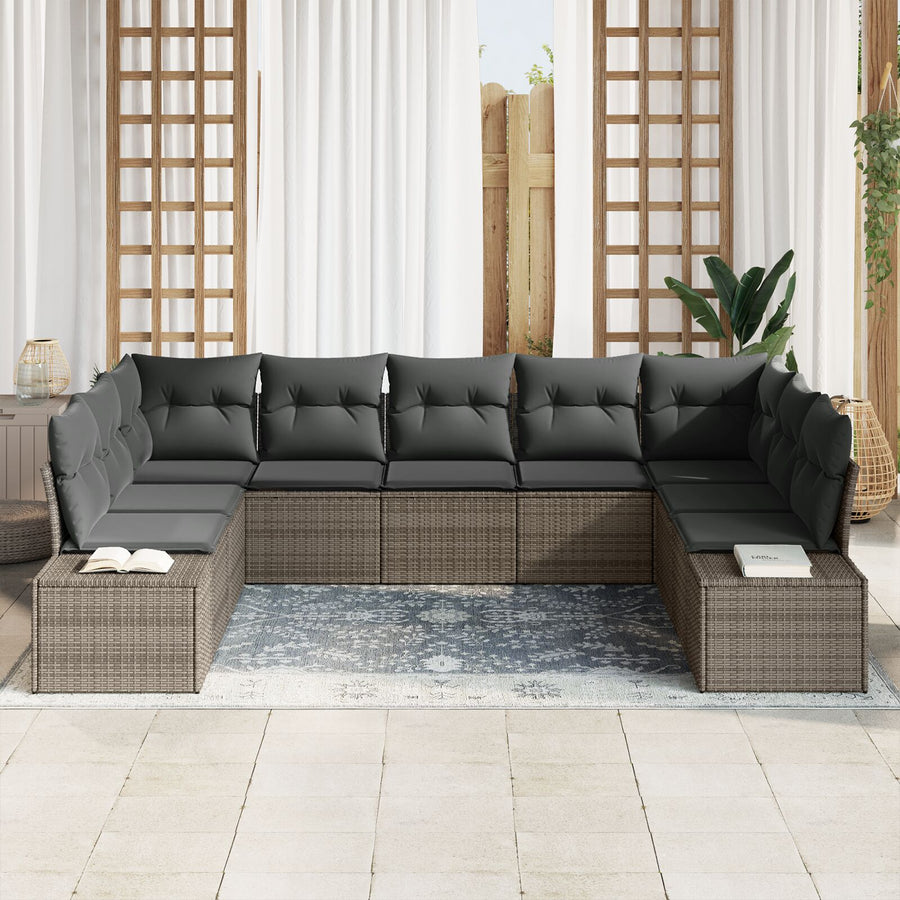Tuin Sofa Set Set Van 9 Riet Tuin Sofa Rechthoekig Grijs zonder tafel