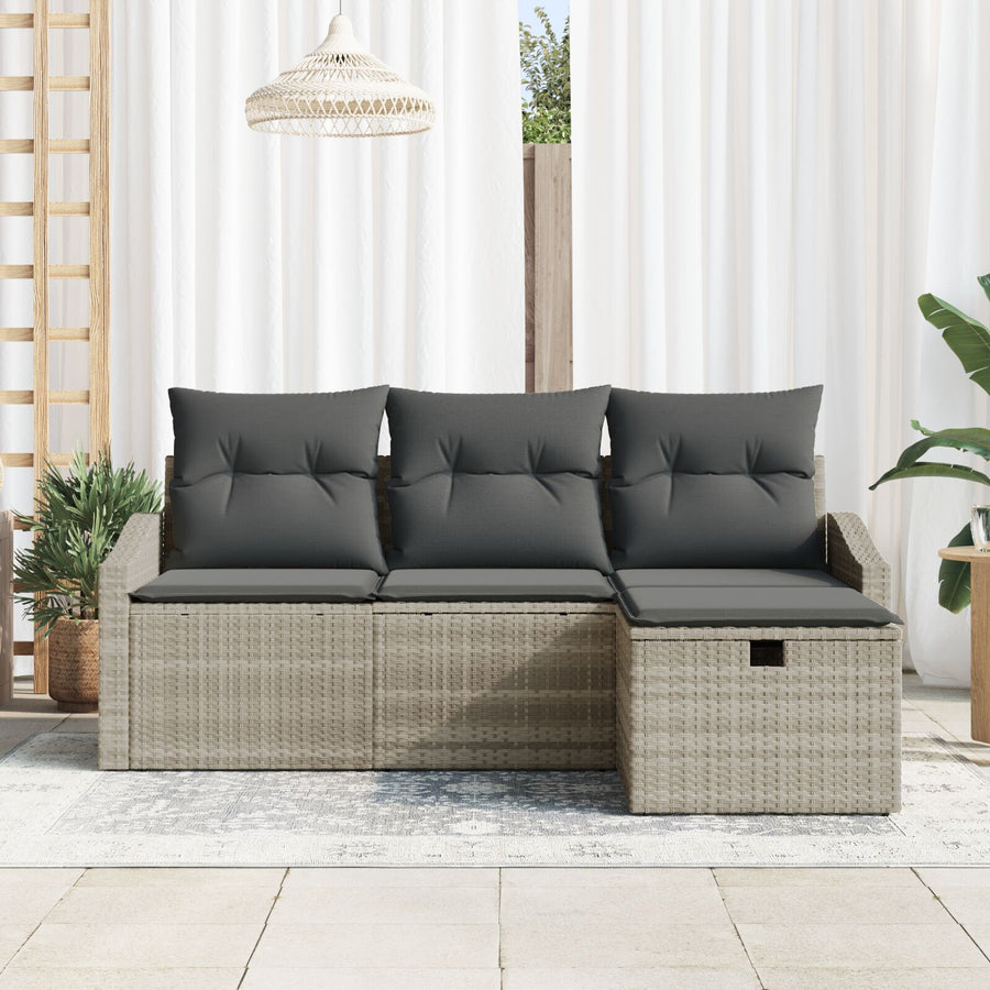 4-Delige Tuin Sofa Set Met Kussens Lichtgrijs Poly Riet Wit