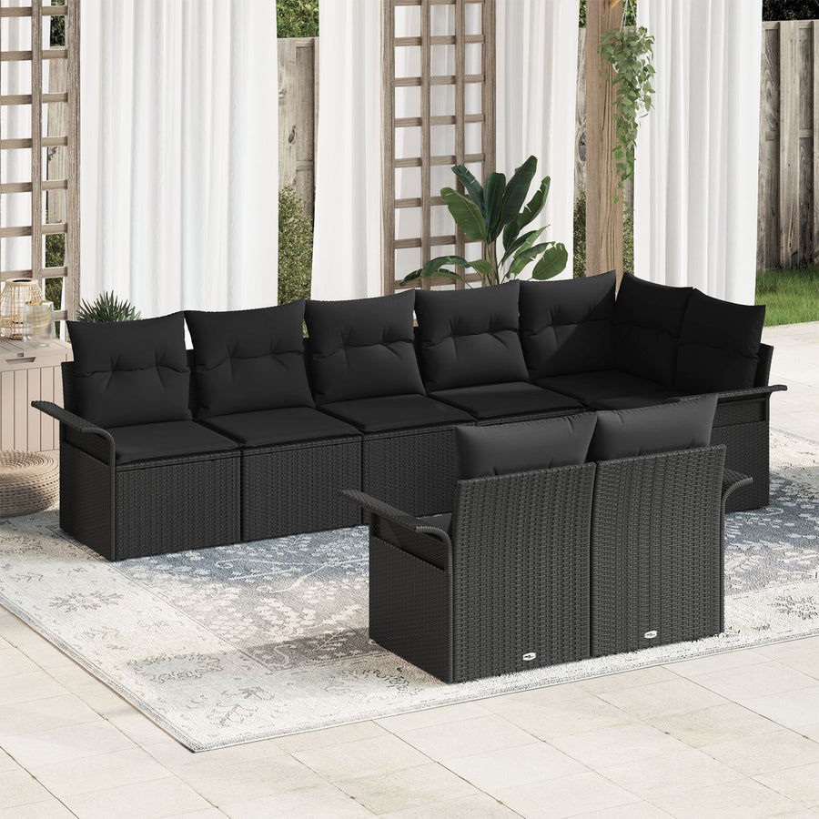 8-Delige Tuin Sofa Set Met Kussens Poly Rattan Zwart zonder tafel