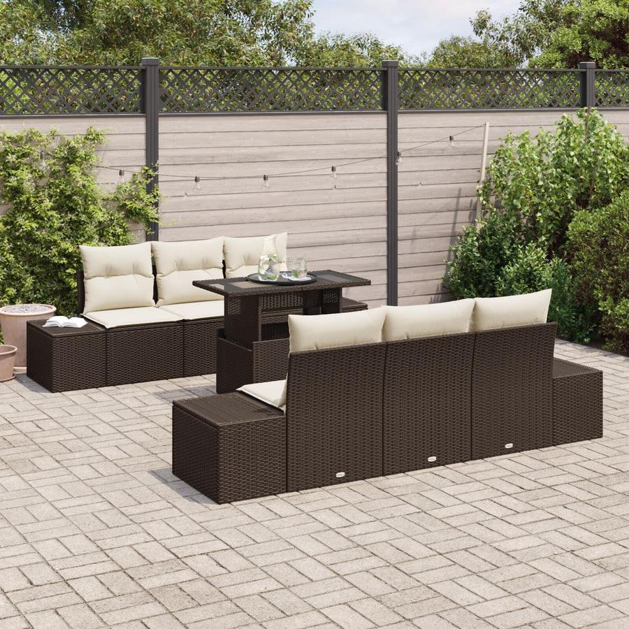Tuinset Set Van 7 Bruin Poly Rattan Buitenmeubels Rechthoekig