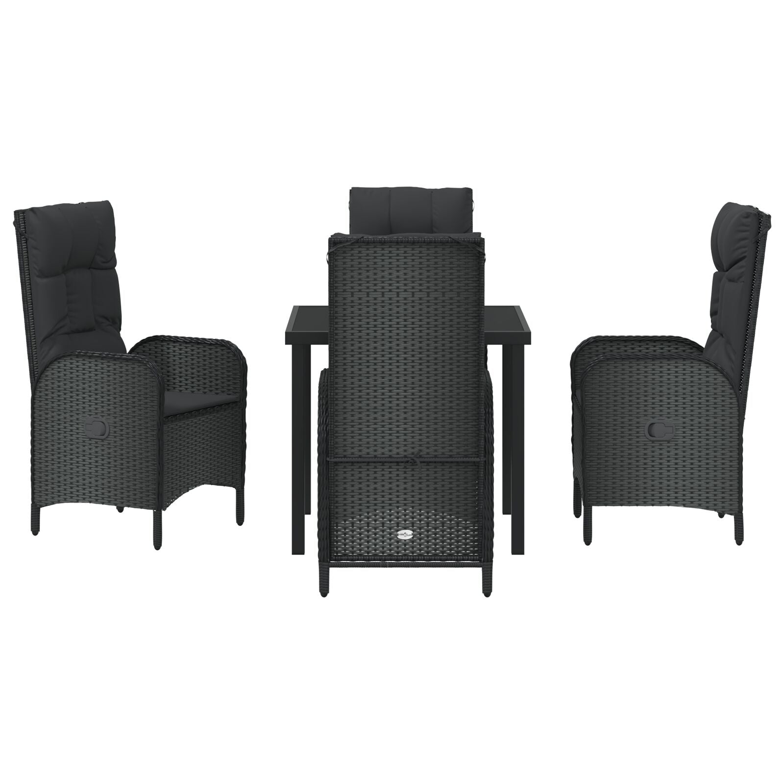 5 Delige Tuin Eetset Zwart Poly Rattan