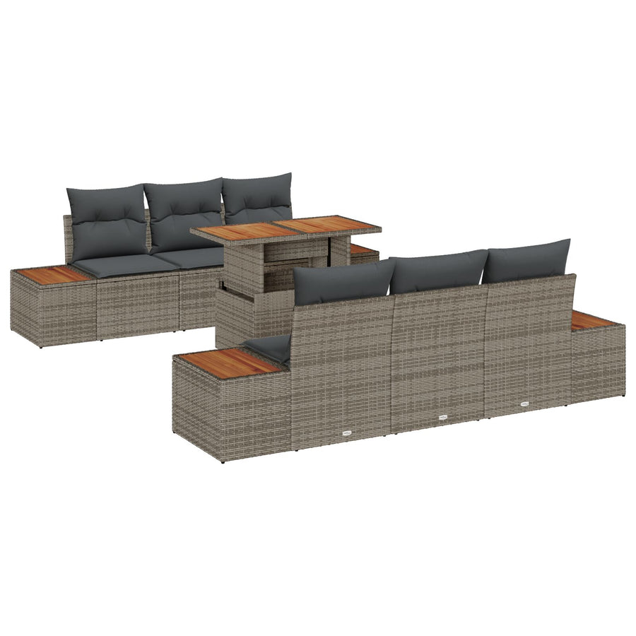 7-Delige Tuin Eetset Met Kussens Grijs Poly Rattan Acacia