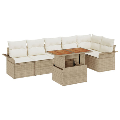 7 Delige Tuin Eetset Met Kussens Beige Poly Rattan Acacia