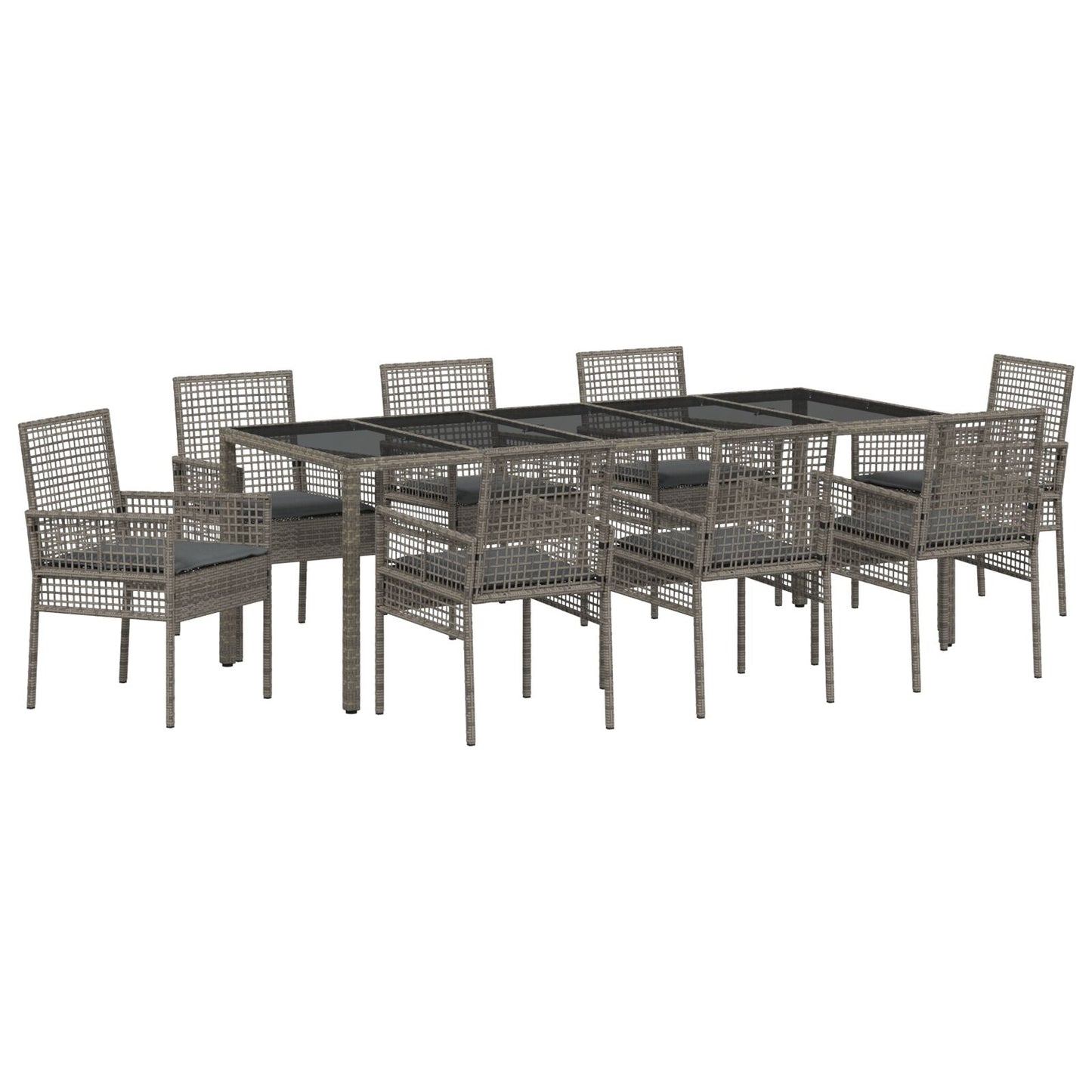 Tuin Eettafelset Van 9 Stuks Met Kussens Grijs Poly Rattan