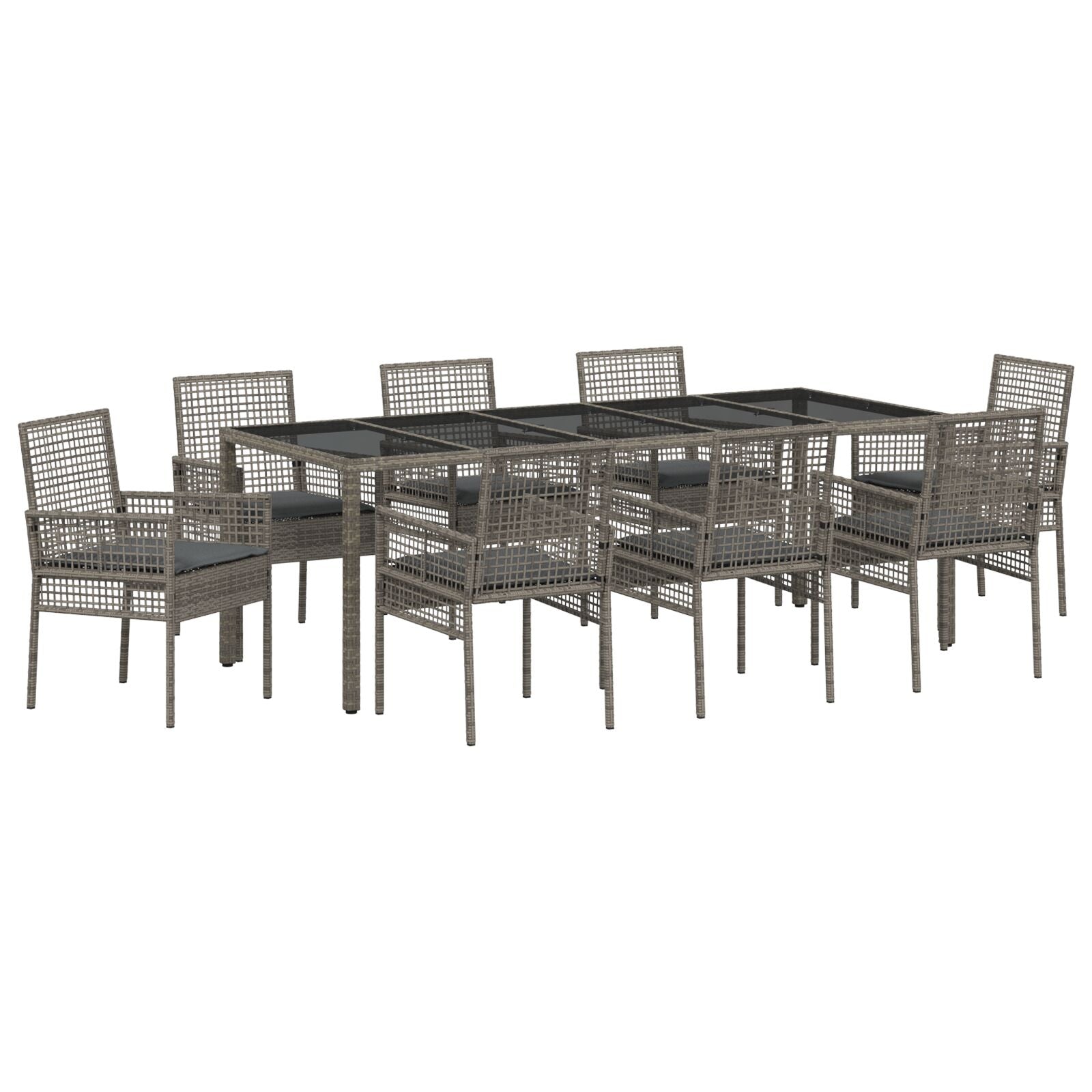 Tuin Eettafelset Van 9 Stuks Met Kussens Grijs Poly Rattan