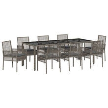 Tuin Eettafelset Van 9 Stuks Met Kussens Grijs Poly Rattan