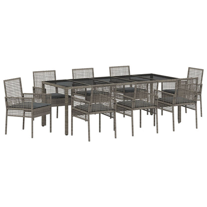 Tuin Eettafelset Van 9 Stuks Met Kussens Grijs Poly Rattan