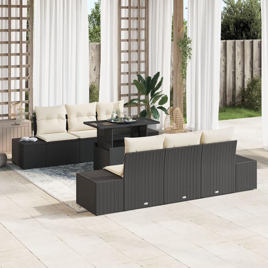 Tuinbankset Set Van 7 Zwart Rattan Wicker Tuinbankset
