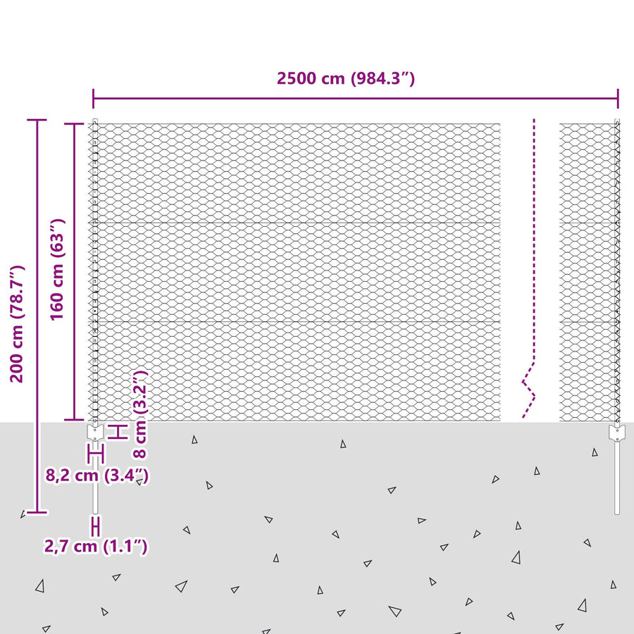 Hekpalen 22 St U-Channel Grijs 160 Cm Staal,  Zeshoekig Hek Grijs 1,6X25 M Staal