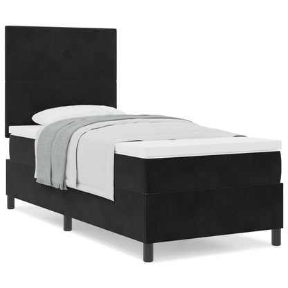 Boxspringbed Met Matras Zwart Eenpersoons Fluweel Blauw