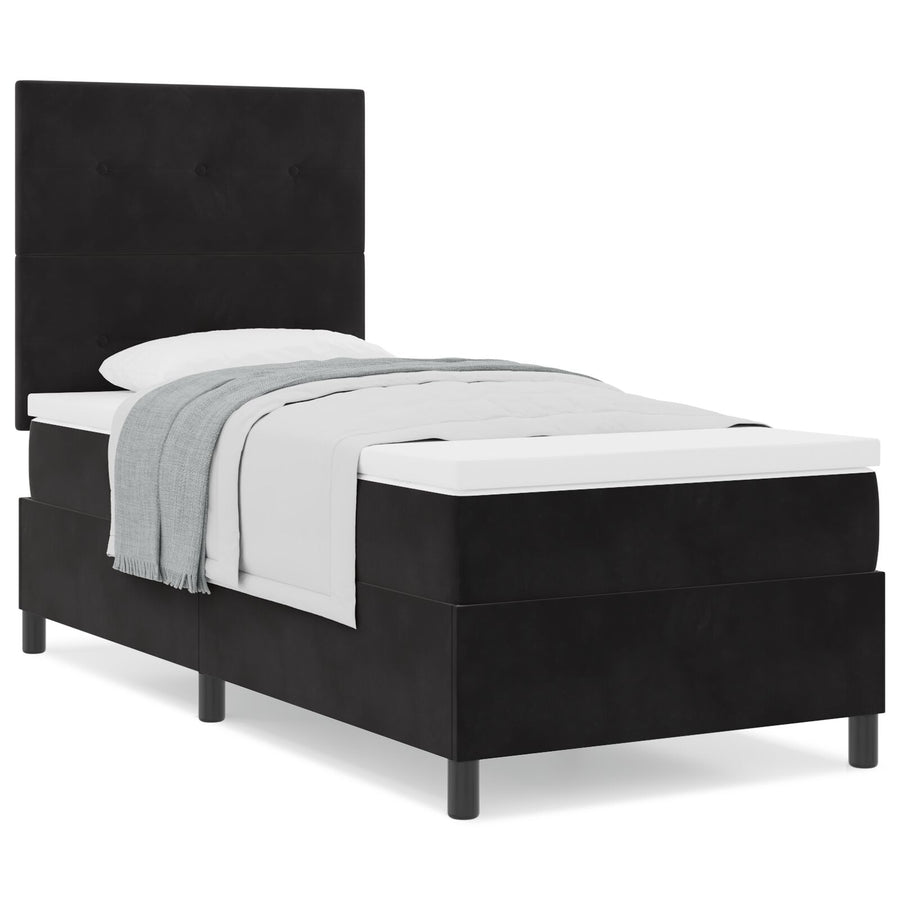 Boxspringbed Met Matras Zwart Eenpersoons Fluweel Blauw