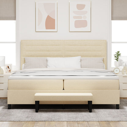 Boxspring Bed Met Matras & Bank Stof Crème 200 x 200 cm Lijnen ontwerp