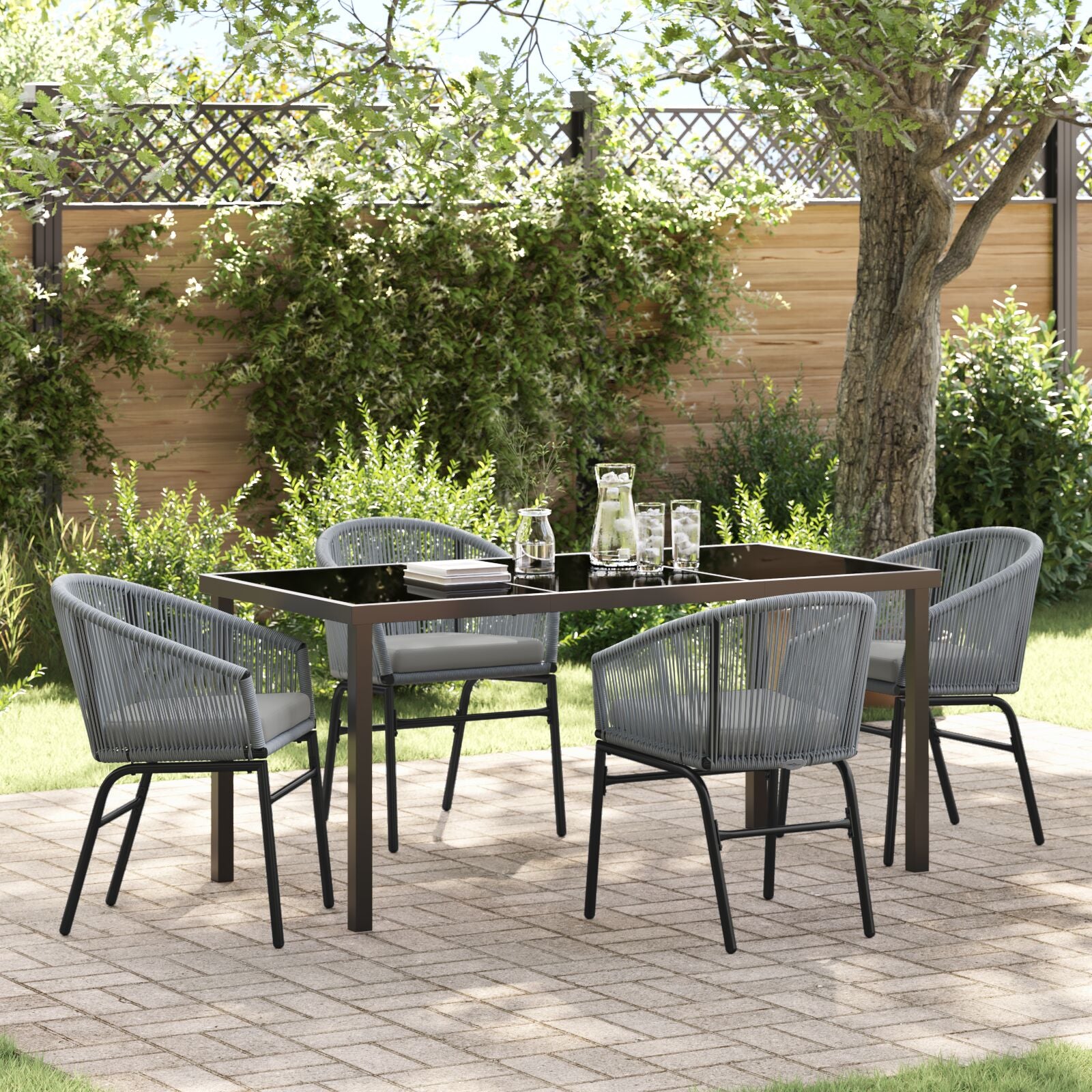 5-Delige Tuin Eetset Grijs Poly Rattan